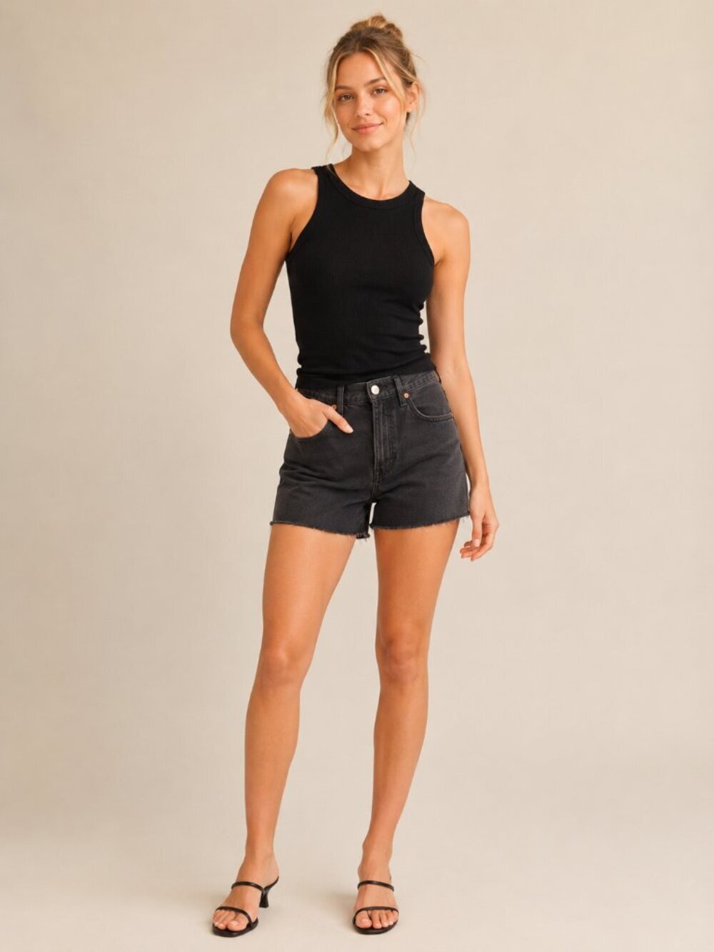 2/$30 Banana Republic Ribbed Stretch-Cotton Tank Top Black Medium #A2375